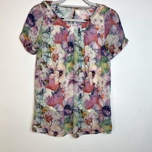 Soft Surroundings floral watercolor print short sleeve top XS
